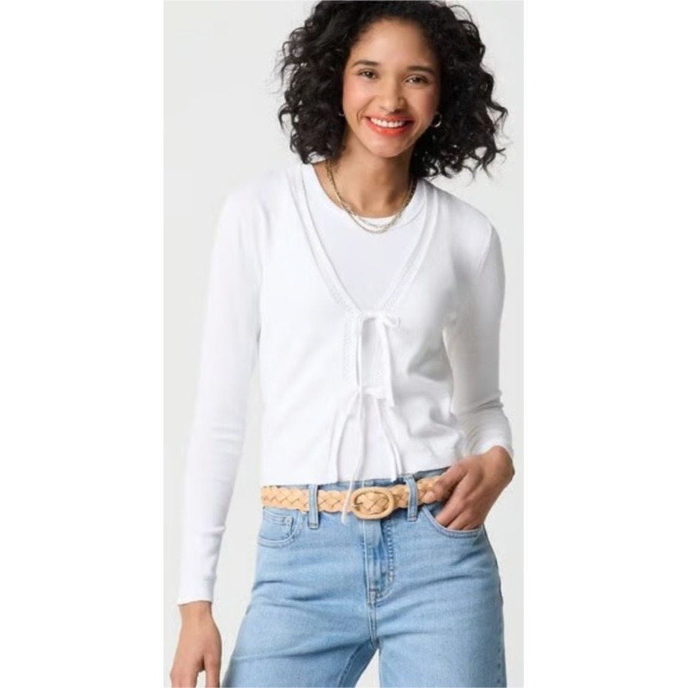 J. Crew Women's Cardigan Sweater 3X White Tie Front Long Sleeve NWT $98